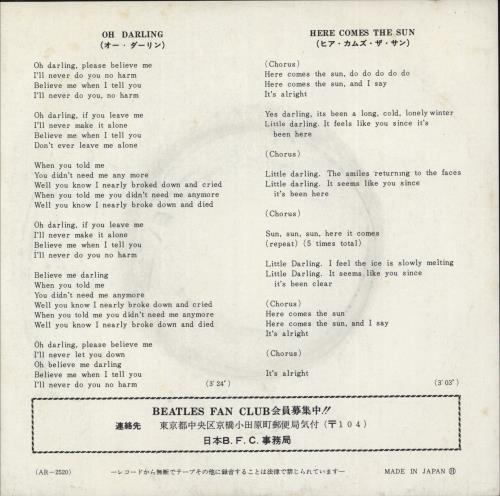 The Beatles Oh Darling - Y400 Japanese 7
